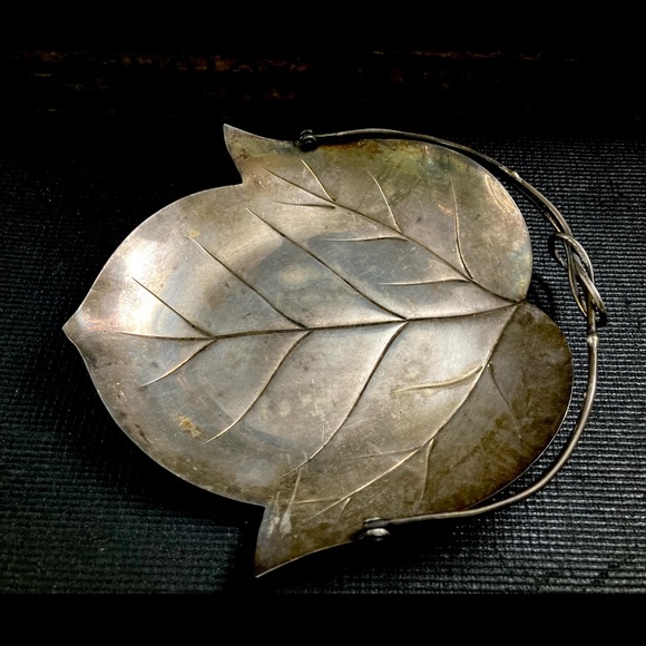 Sterling Art Deco Leaf Dish Tray *RARE* 998 Silver Japanese Vintage Asahi Shoten - Picture 8 of 9
